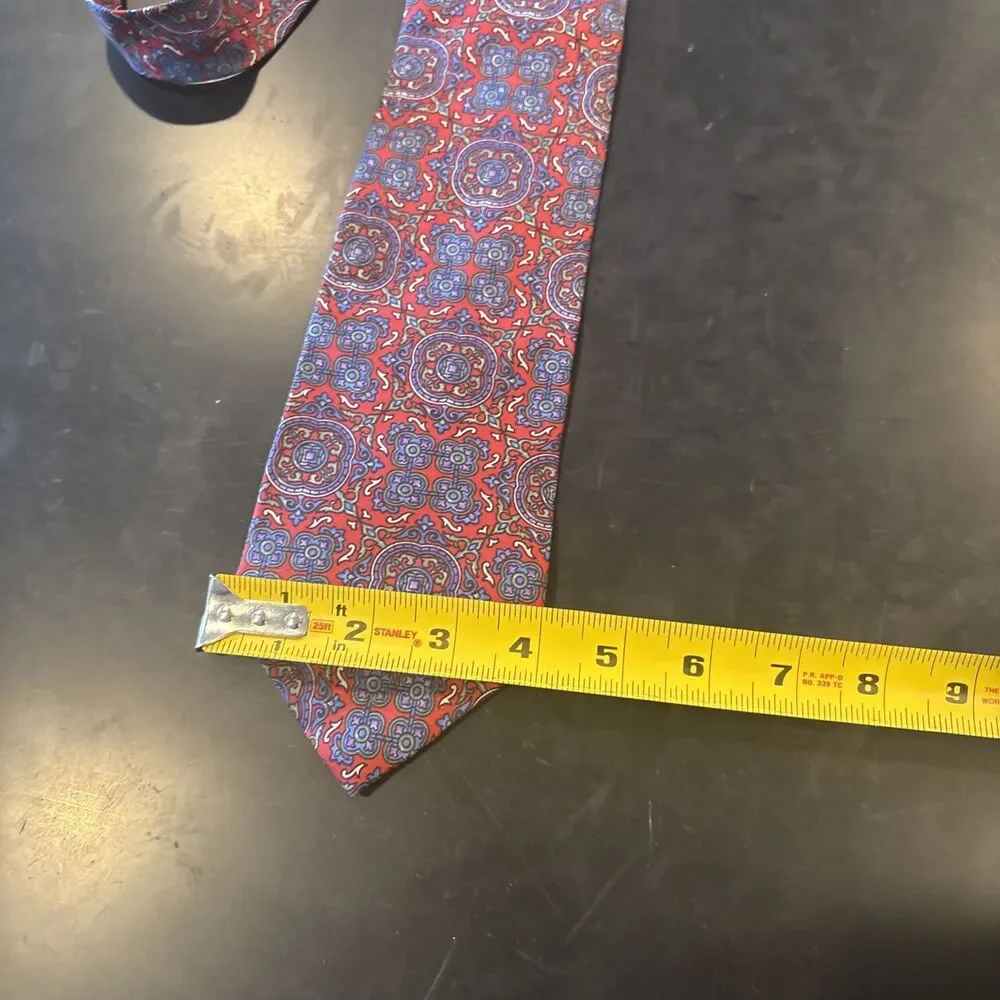 Vintage Christian Dior Silk Tie Necktie Red Geometric 4